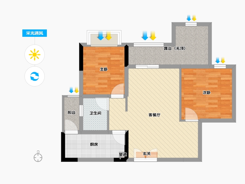 重庆-重庆市-花滩国际新城花漫里-67.66-户型库-采光通风