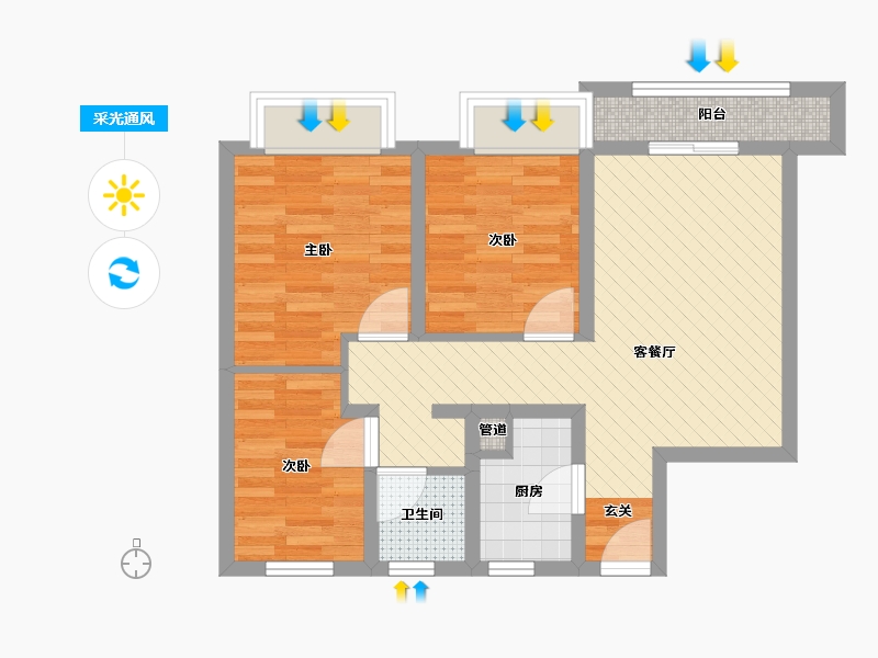 陕西省-西安市-龙湖香醍3期-59.19-户型库-采光通风