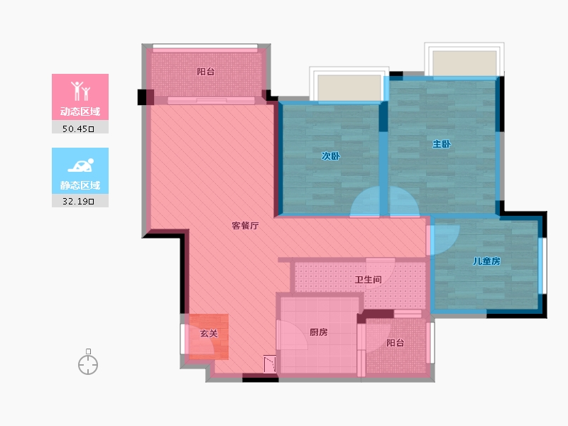 重庆-重庆市-万科023创意天地-71.84-户型库-动静分区