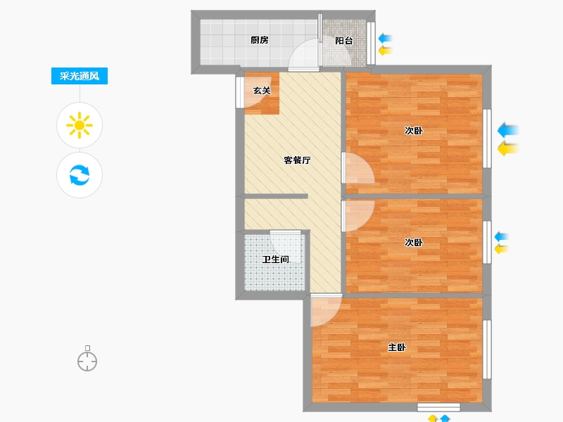 北京-北京市-慧忠北里第四社区-56.48-户型库-采光通风