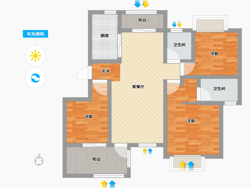 江苏省-扬州市-和昌运河东郡-76.23-户型库-采光通风