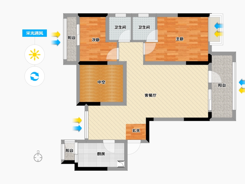 四川省-成都市-景茂雍水岸郦府-86.35-户型库-采光通风