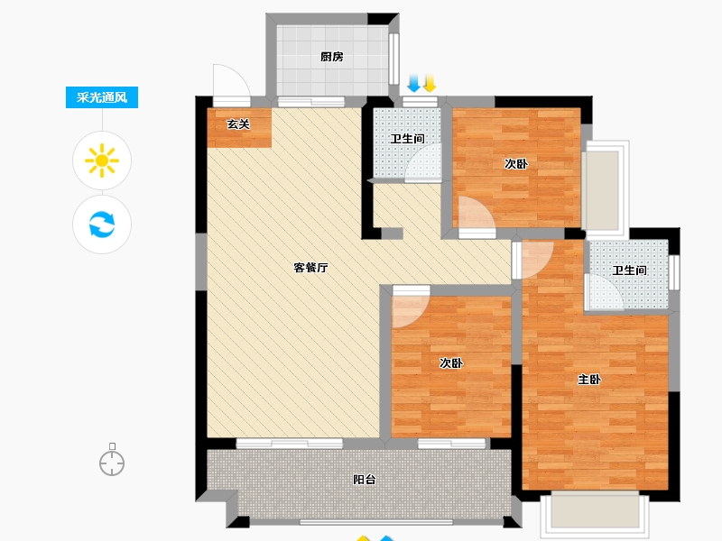 湖南省-永州市-耀江豪廷-87.38-户型库-采光通风