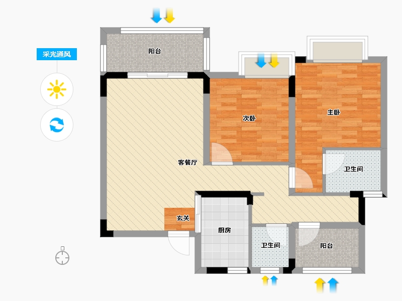 江苏省-苏州市-华宇林泉雅舍-80.00-户型库-采光通风