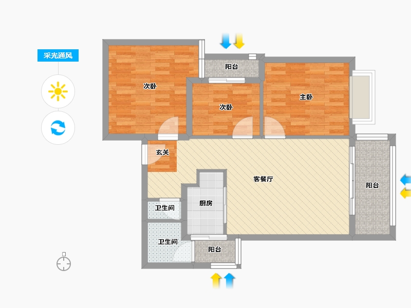 福建省-福州市-魁岐佳园-74.75-户型库-采光通风