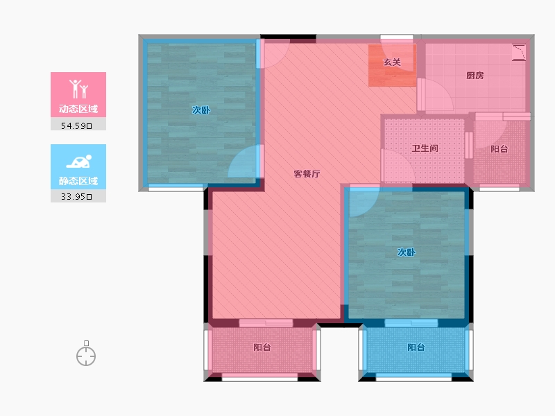 江苏省-南通市-龙潭福里-76.80-户型库-动静分区