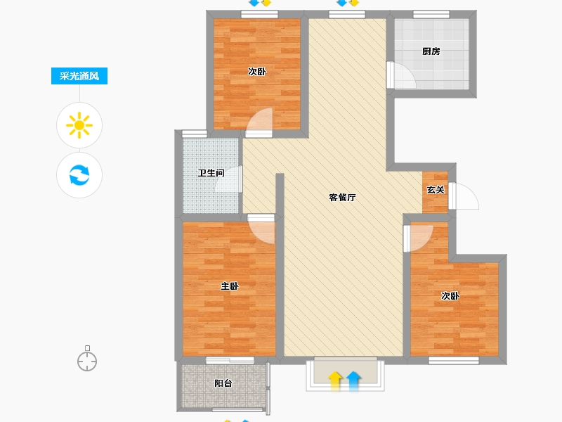 河北省-沧州市-五鑫家园小区-86.00-户型库-采光通风