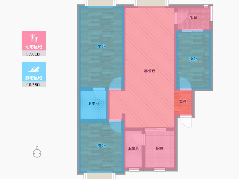 湖南省-郴州市-兴隆步行街南面10栋702-87.50-户型库-动静分区