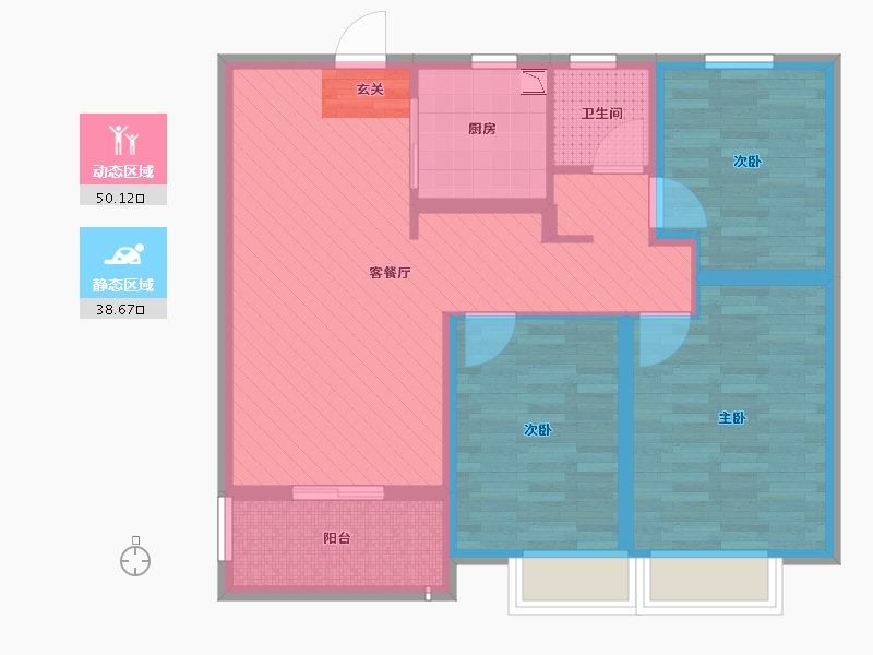 安徽省-亳州市-涡阳新地中心B户型5栋7栋10栋中户-77.89-户型库-动静分区