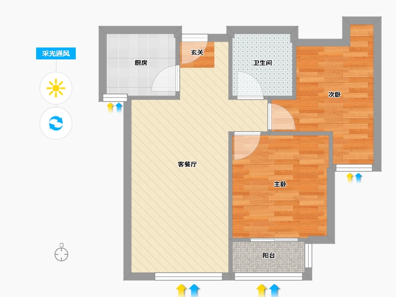 山东省-青岛市-海信湖岛世家-53.58-户型库-采光通风