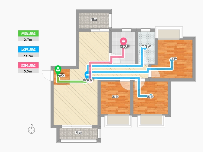 四川省-成都市-洪河城市花园-69.23-户型库-动静线