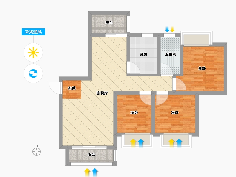 四川省-成都市-洪河城市花园-69.23-户型库-采光通风