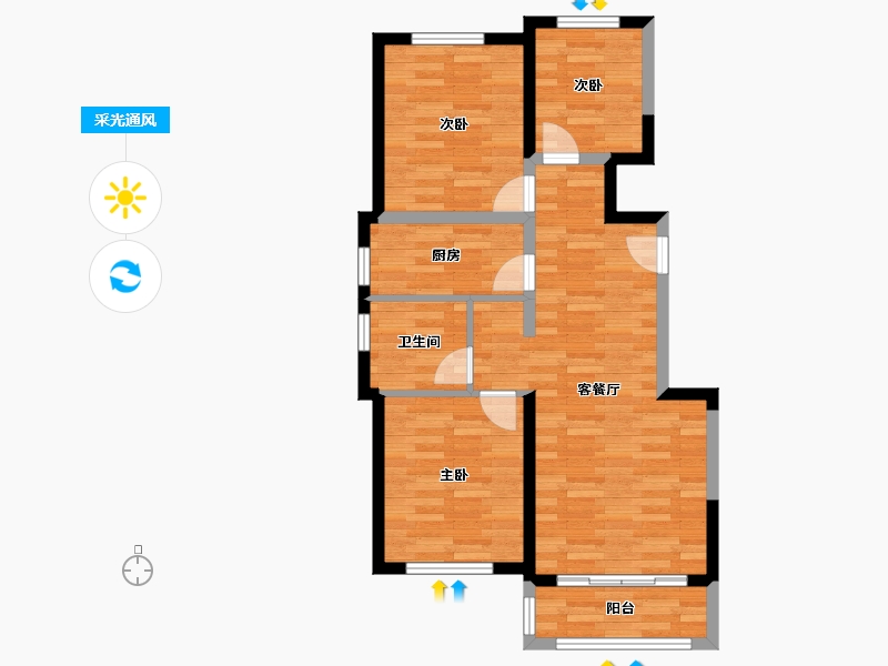 河北省-唐山市-南湖春晓5期-71.20-户型库-采光通风