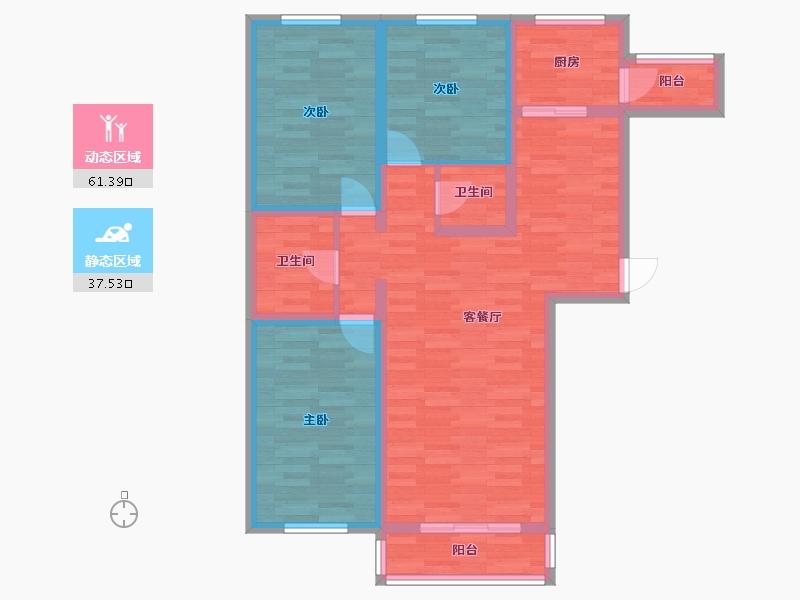 内蒙古自治区-呼和浩特市-蔚蓝家园-87.47-户型库-动静分区