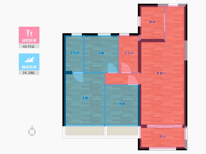 陕西省-西安市-碧桂园高新时代-76.84-户型库-动静分区