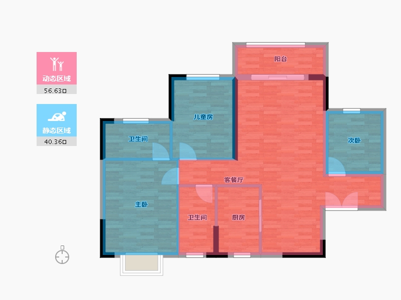 湖南省-怀化市-东方名邸亿利城-86.65-户型库-动静分区