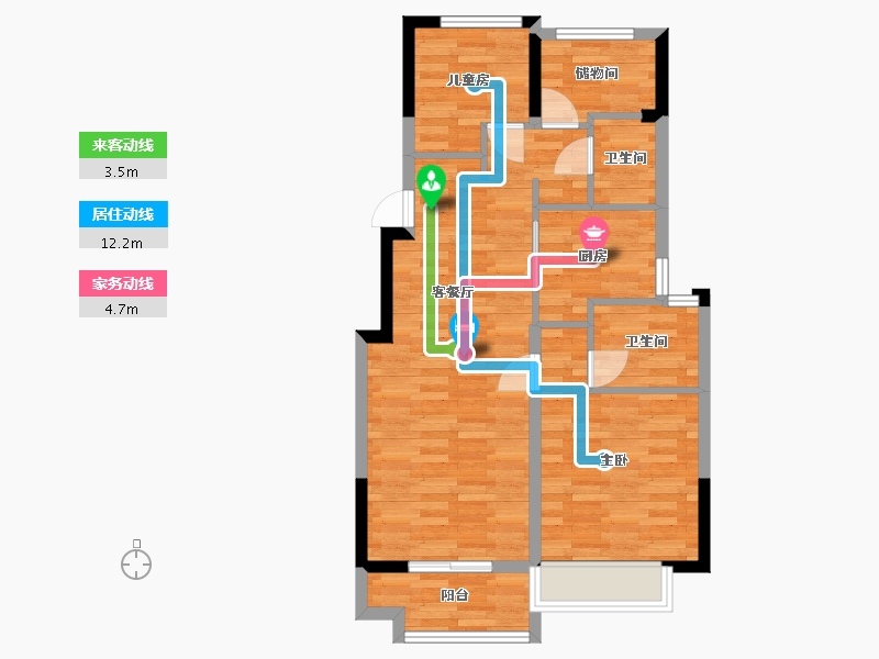 浙江省-湖州市-孔雀城-69.71-户型库-动静线