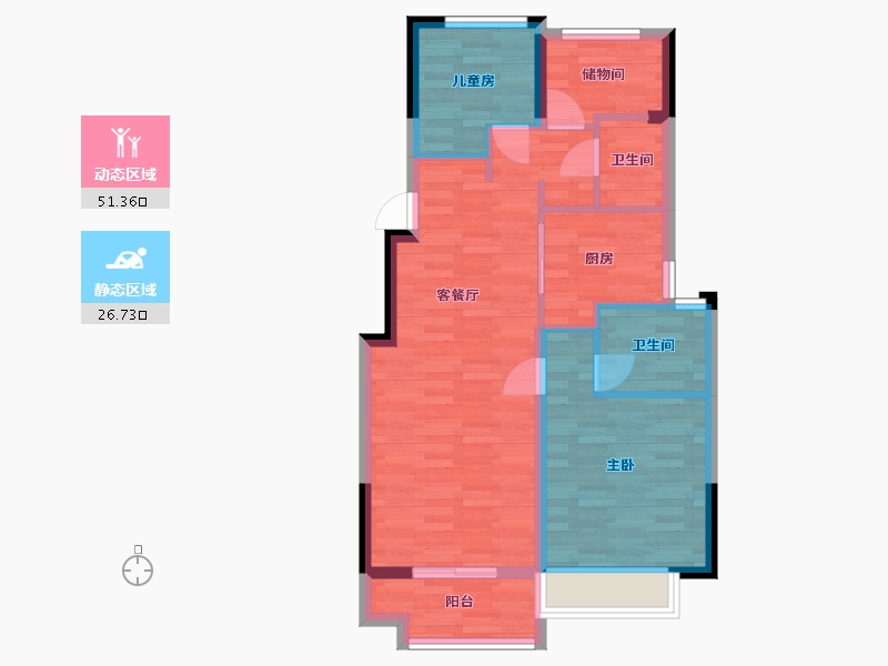 浙江省-湖州市-孔雀城-69.71-户型库-动静分区