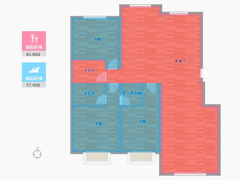 辽宁省-抚顺市-书香门第-127.70-户型库-动静分区