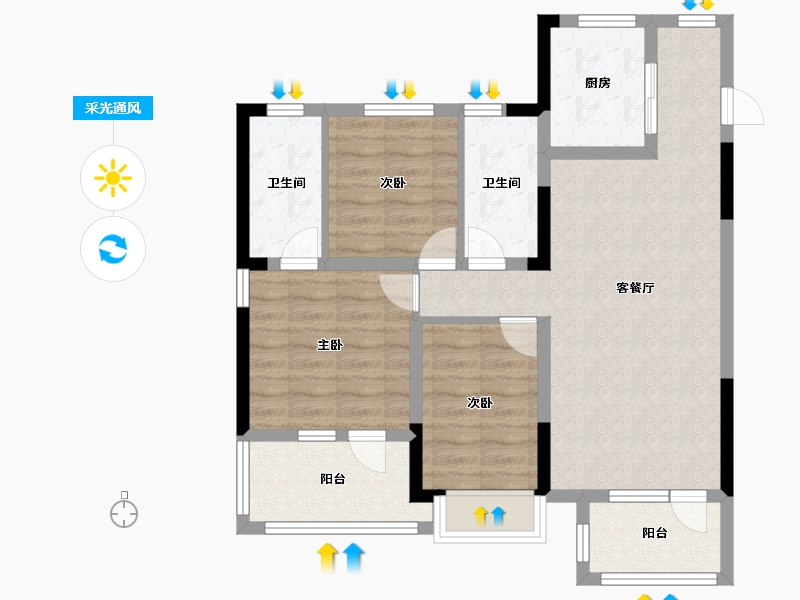 山东省-青岛市-卓越蔚蓝群岛-80.00-户型库-采光通风