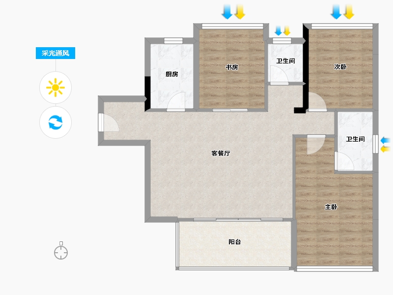 海南省-三亚市-北京城建海云府A2-91.76-户型库-采光通风