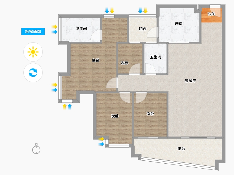 广东省-广州市-黄埔区保利林语山庄-105.38-户型库-采光通风