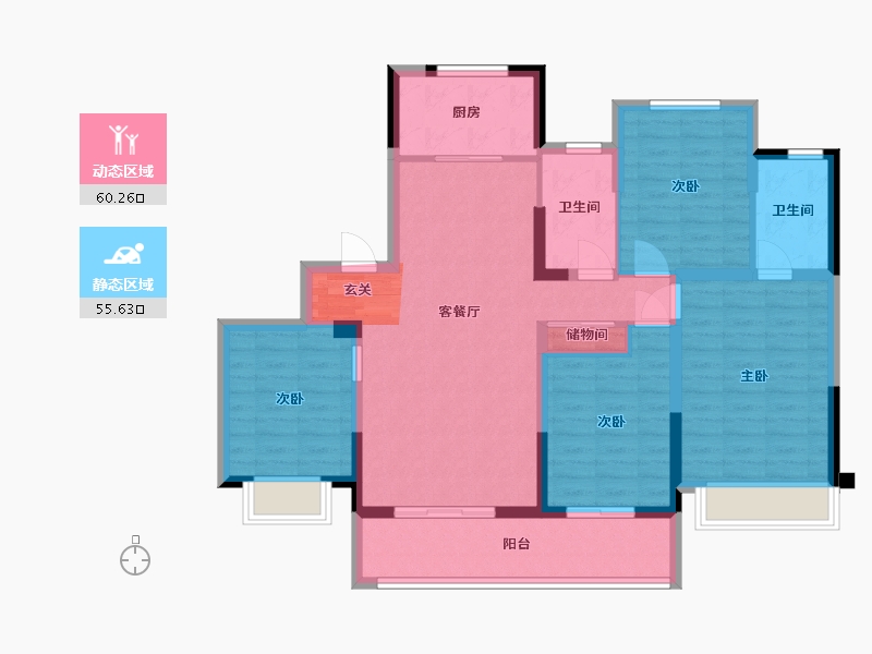 浙江省-宁波市-新希望堇麟上府-103.48-户型库-动静分区