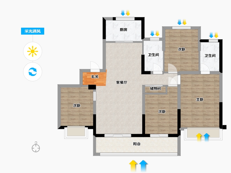 浙江省-宁波市-新希望堇麟上府-103.48-户型库-采光通风