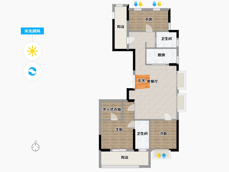 浙江省-宁波市-青樾府-105.00-户型库-采光通风