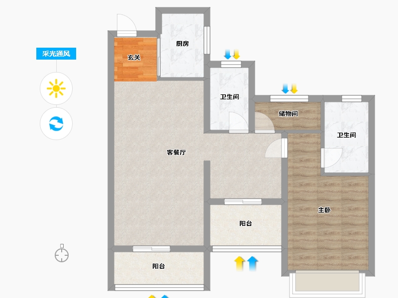 浙江省-宁波市-云山新语（云立方）-76.57-户型库-采光通风