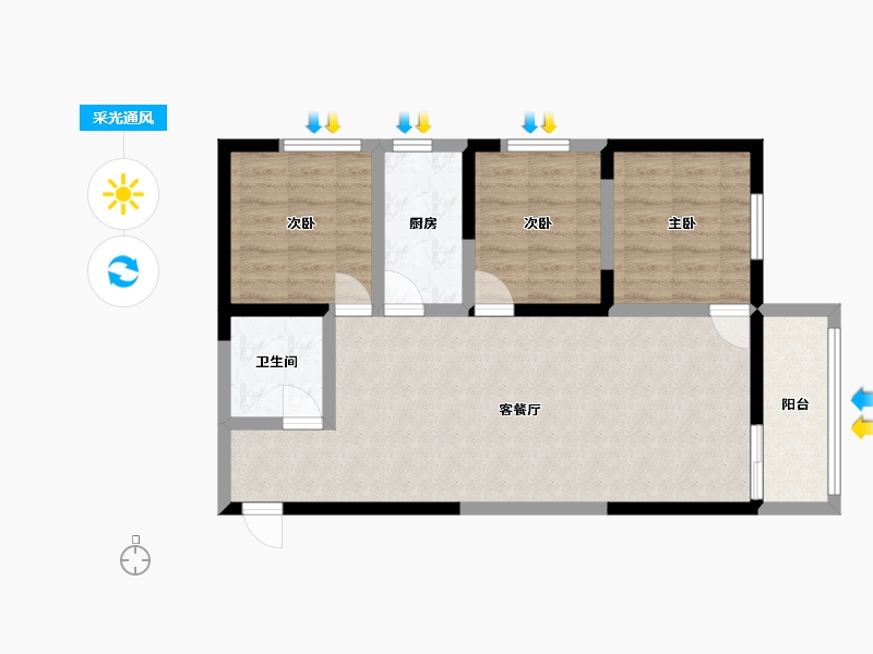 陕西省-西安市-皇城九号-74.56-户型库-采光通风