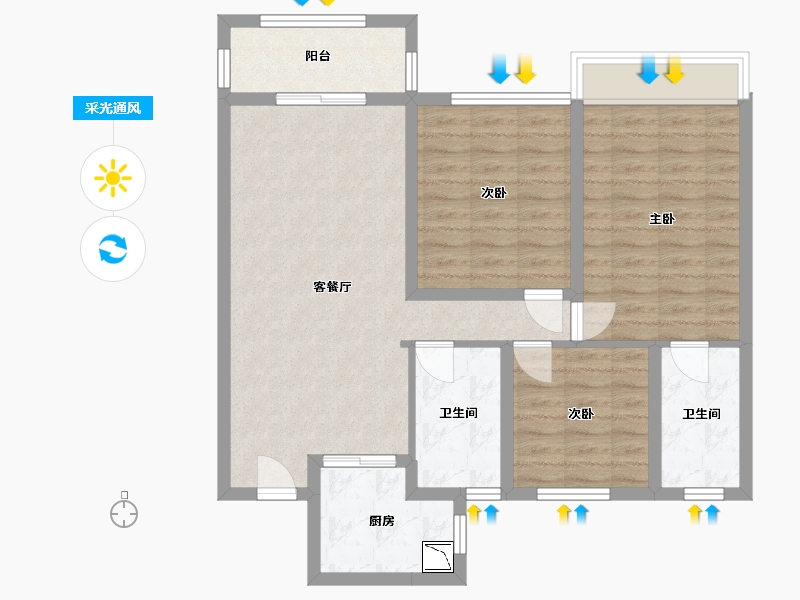 安徽省-蚌埠市-荣盛华府-86.31-户型库-采光通风