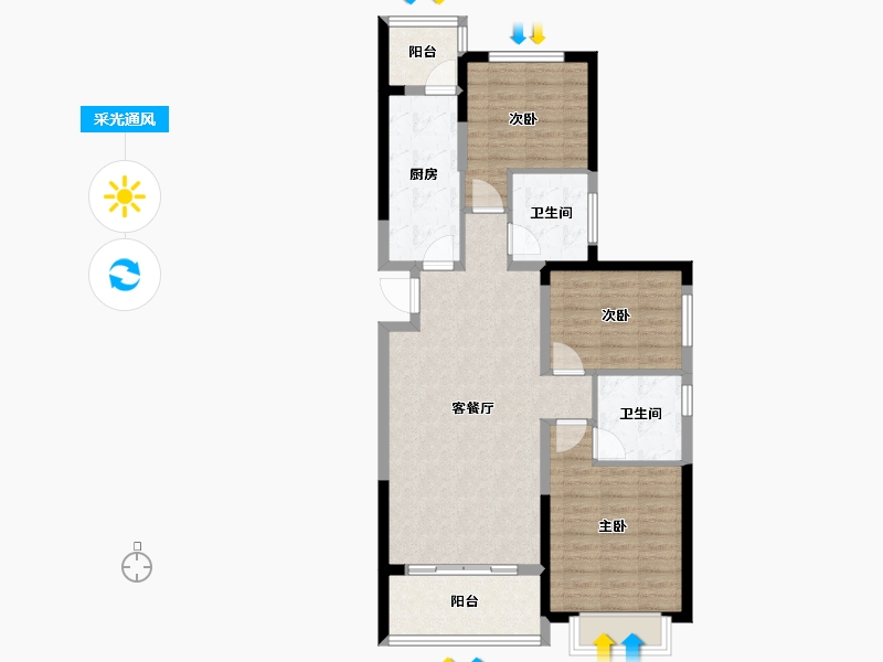 湖北省-荆门市-荆门恒大帝景-89.08-户型库-采光通风