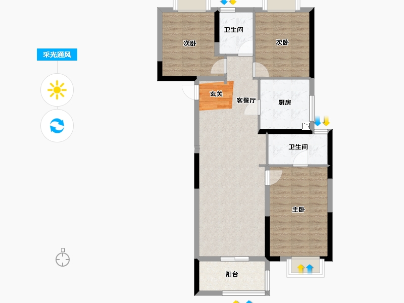 湖北省-武汉市-翡翠中心・润玺-89.11-户型库-采光通风