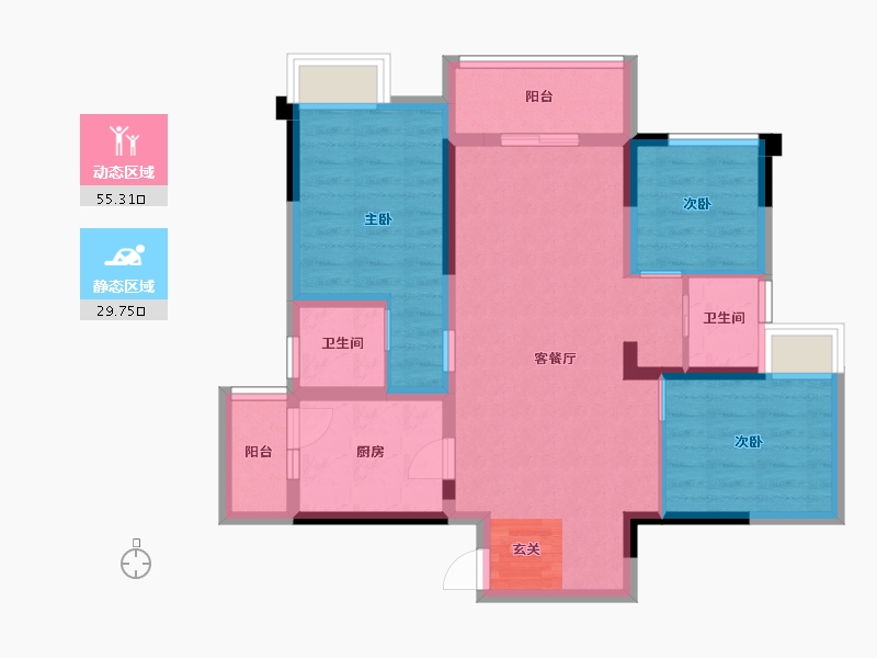 重庆-重庆市-金科联发东悦府-74.75-户型库-动静分区