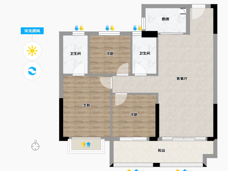 福建省-漳州市-碧桂园文渊阁-80.63-户型库-采光通风