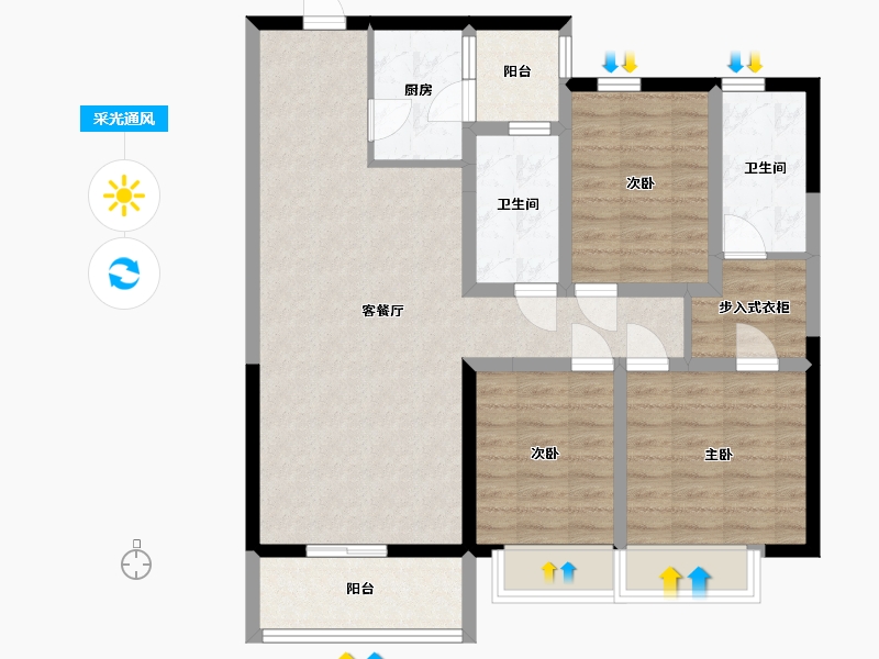 河北省-唐山市-富力盛悦府-90.00-户型库-采光通风