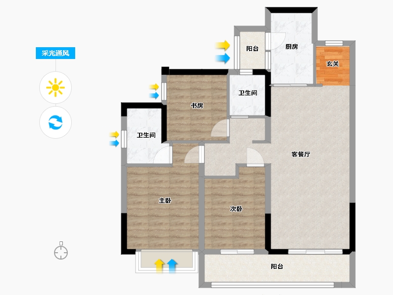 四川省-成都市-旭辉碧桂园云樾名邸-90.74-户型库-采光通风