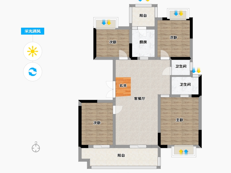 四川省-成都市-人居越秀紫云府项目-105.95-户型库-采光通风