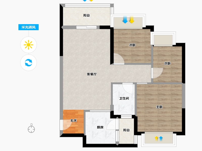 四川省-成都市-恒大滨河左岸-68.25-户型库-采光通风