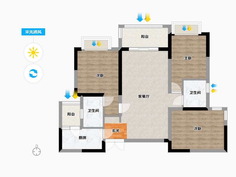 四川省-成都市-人居悦云庭-87.40-户型库-采光通风