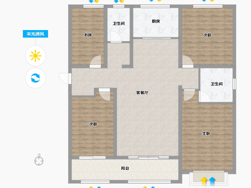 山东省-菏泽市-花都绿地-140.00-户型库-采光通风