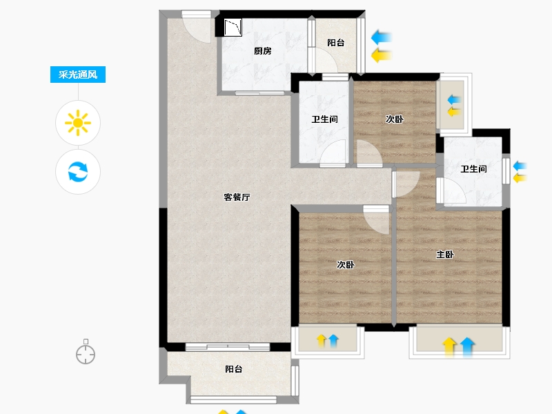 湖南省-株洲市-美的梧桐庄园-85.06-户型库-采光通风