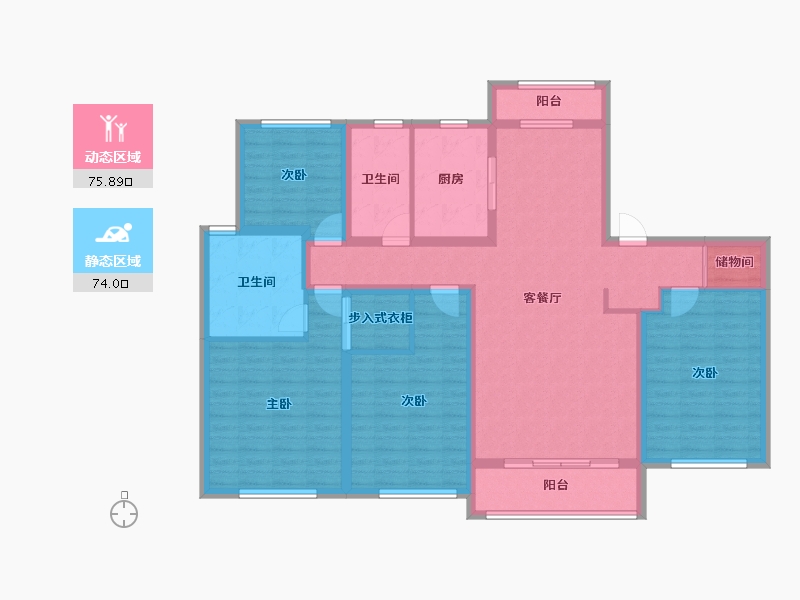 河北省-唐山市-仁恒公园四季-134.23-户型库-动静分区