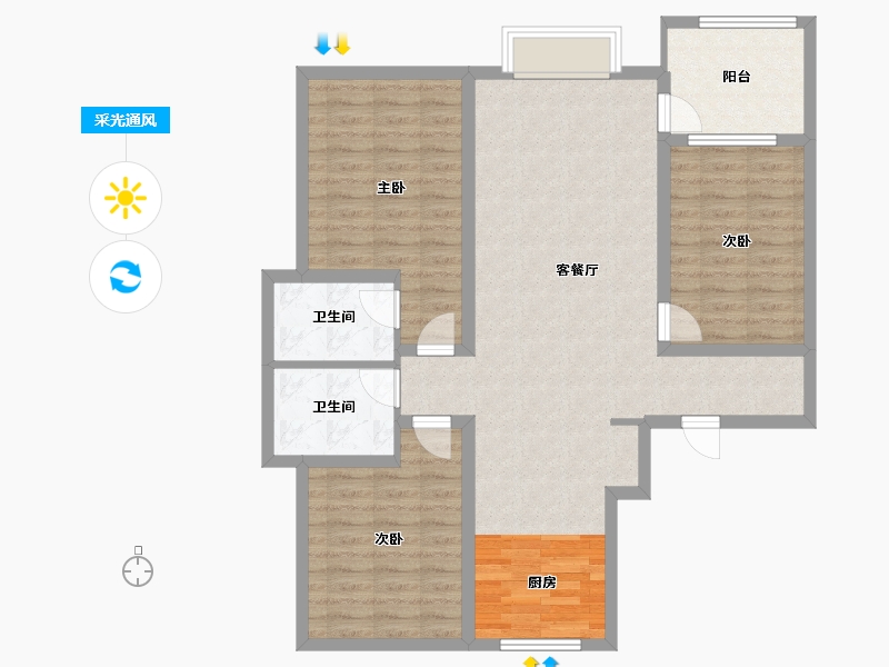 河南省-新乡市-蓝堡湾-99.83-户型库-采光通风