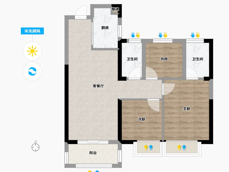 湖北省-武汉市-九坤五环�Z城-66.20-户型库-采光通风