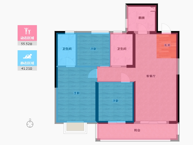 江苏省-南京市-蓝光睿创新筑-86.64-户型库-动静分区