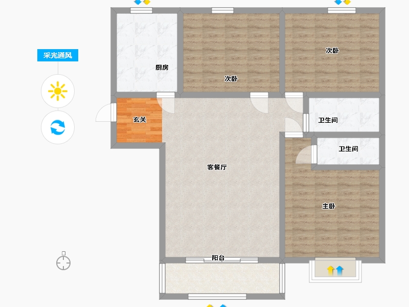 陕西省-西安市-八一城市花园-110.34-户型库-采光通风