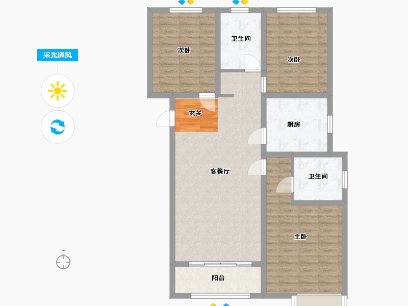 山东省-菏泽市-上海现代城-105.16-户型库-采光通风