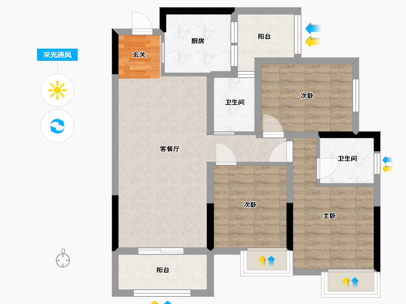 重庆-重庆市-海棠新城-78.34-户型库-采光通风